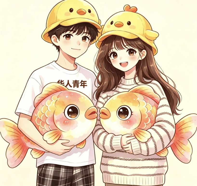 锦鲤鱼组爸妈欢迎新生的插画