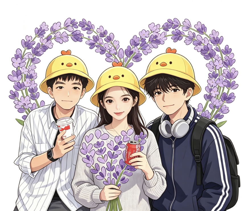 薰衣草组爸妈欢迎新生的插画